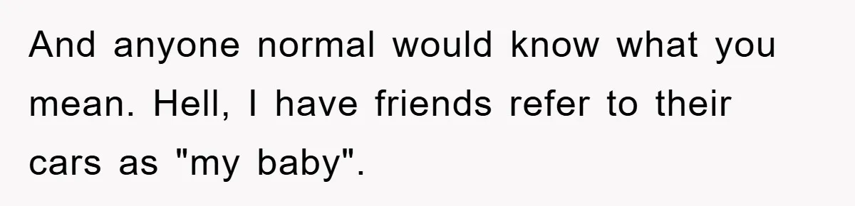 And anyone normal would know what you mean. Hell, I have friends refer to their cars as "my baby".