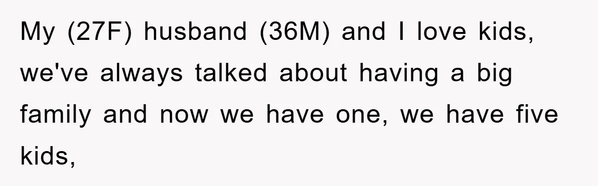 My (27F) husband (36M) and I love kids, we've always talked about having a big family and now we have one, we have five kids,