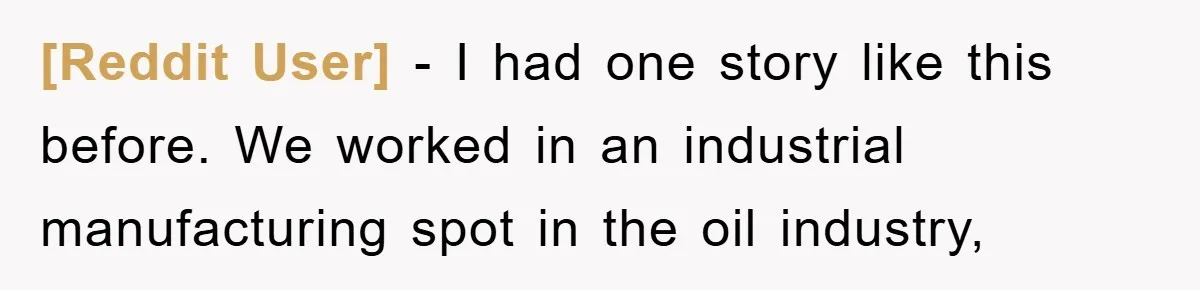 [Reddit User] − I had one story like this before. We worked in an industrial manufacturing spot in the oil industry,