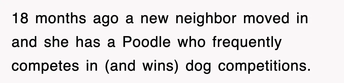 18 months ago a new neighbor moved in and she has a Poodle who frequently competes in (and wins) dog competitions.