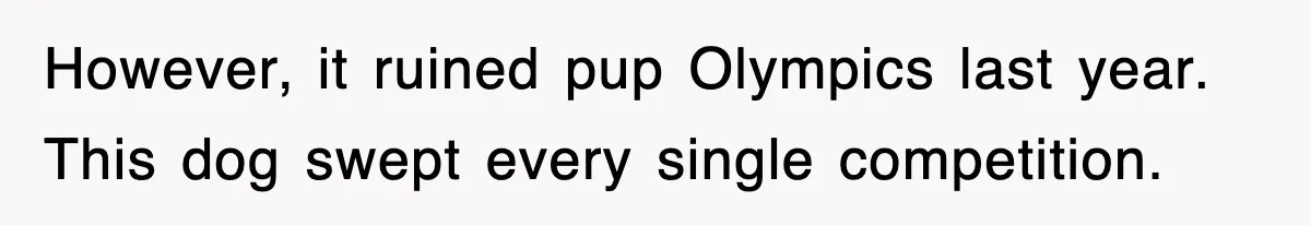However, it ruined pup Olympics last year. This dog swept every single competition.