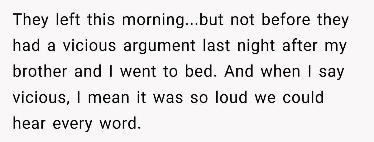 They left this morning...but not before they had a vicious argument last night after my brother and I went to bed. And when I say vicious, I mean it was...