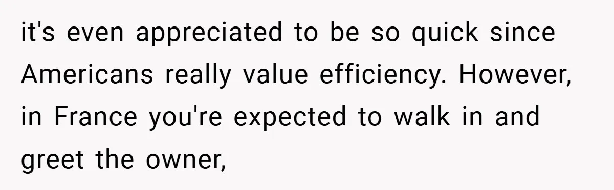 it's even appreciated to be so quick since Americans really value efficiency. However, in France you're expected to walk in and greet the owner,