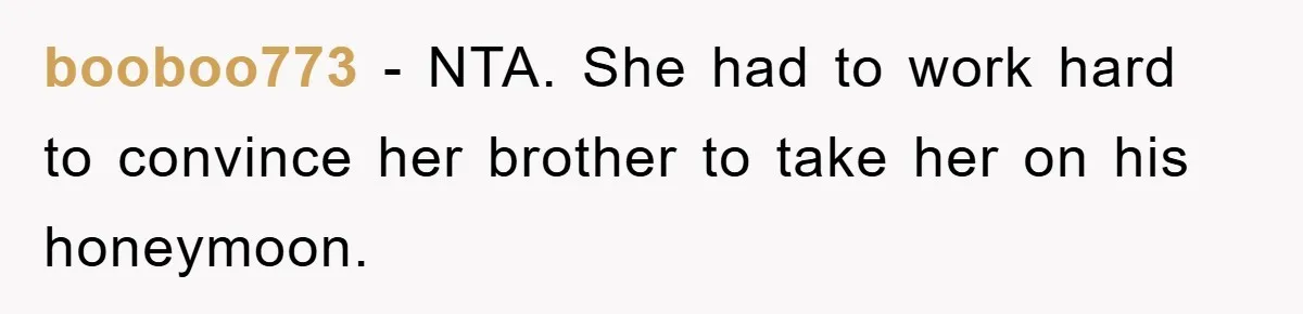 She Wanted A Free Trip To Paris, But Her Husband Refused To Tag Along On Her Brother’s Honeymoon booboo773 − NTA. She had to work hard to convince her brother to take her on his honeymoon.