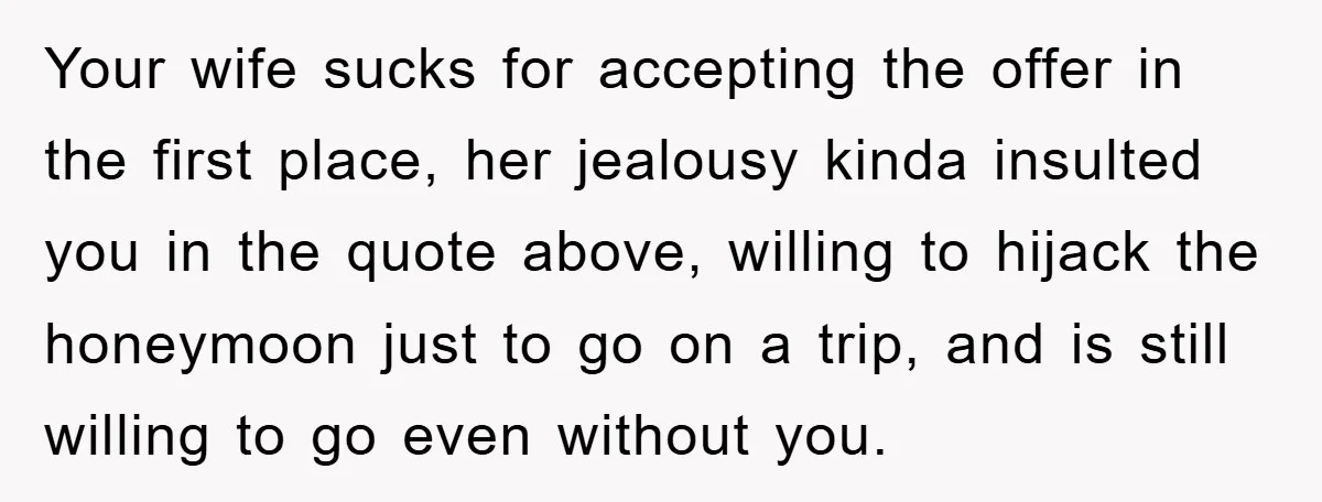 She Wanted A Free Trip To Paris, But Her Husband Refused To Tag Along On Her Brother’s Honeymoon Your wife sucks for accepting the offer in the first place, her jealousy kinda insulted you in the quote above, willing to hijack the honeymoon just to go on a...