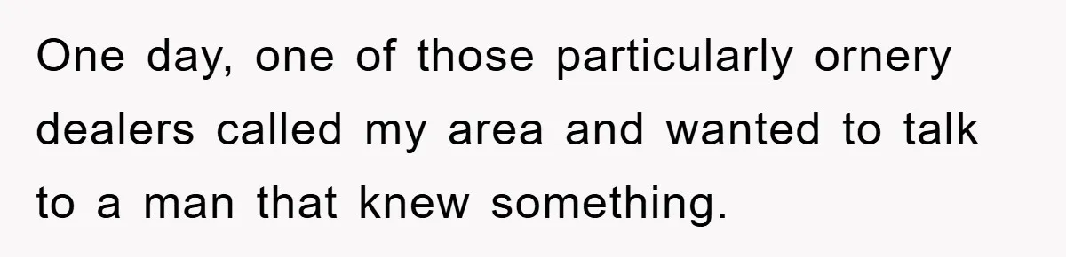 One day, one of those particularly ornery dealers called my area and wanted to talk to a man that knew something.