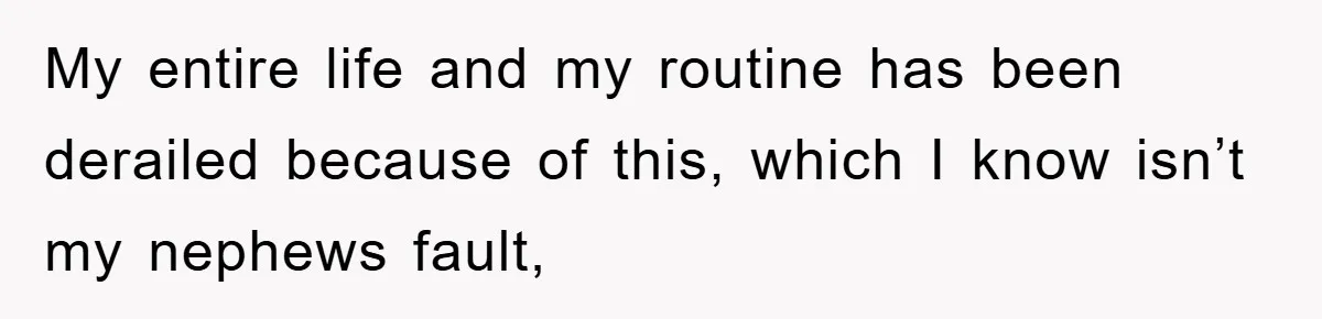 My entire life and my routine has been derailed because of this, which I know isn’t my nephews fault,