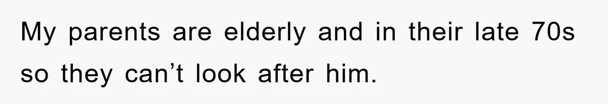 My parents are elderly and in their late 70s so they can’t look after him.