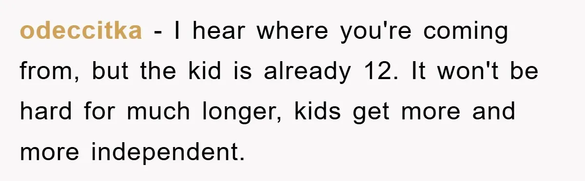 odeccitka − I hear where you're coming from, but the kid is already 12. It won't be hard for much longer, kids get more and more independent.