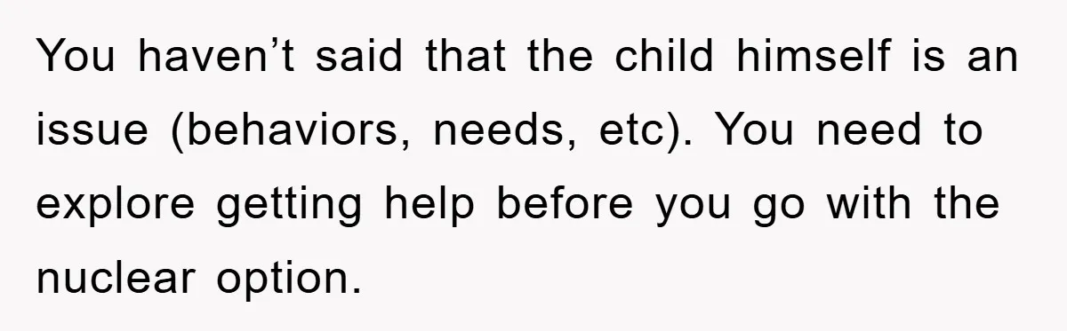 You haven’t said that the child himself is an issue (behaviors, needs, etc). You need to explore getting help before you go with the nuclear option.