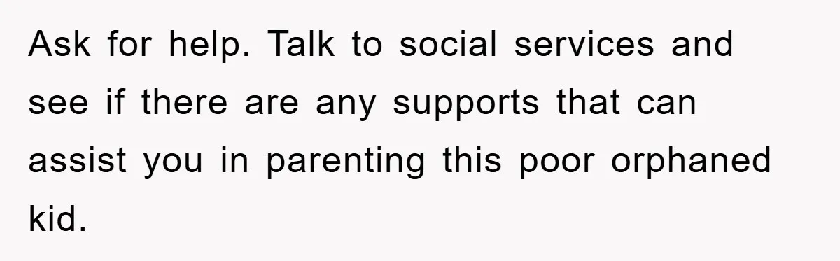 Ask for help. Talk to social services and see if there are any supports that can assist you in parenting this poor orphaned kid.