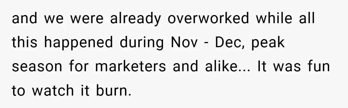 and we were already overworked while all this happened during Nov - Dec, peak season for marketers and alike... It was fun to watch it burn.