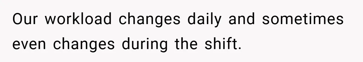 Our workload changes daily and sometimes even changes during the shift.