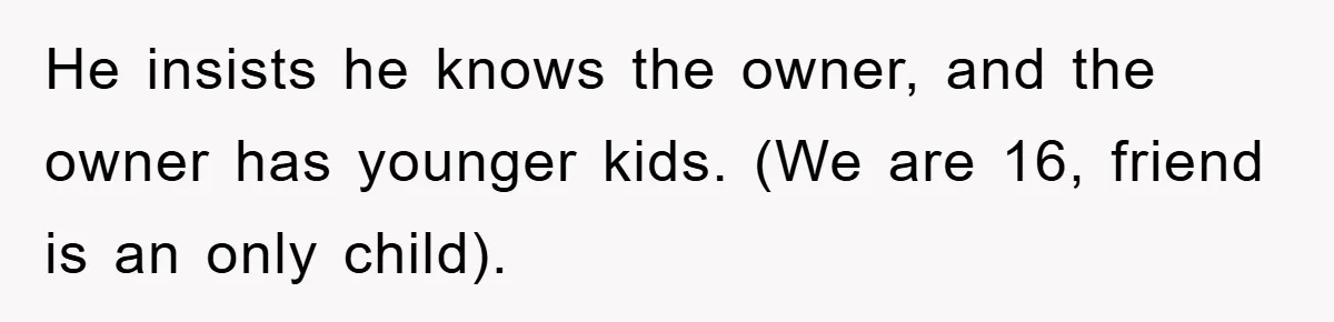 He insists he knows the owner, and the owner has younger kids. (We are 16, friend is an only child).