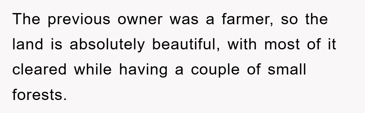 The previous owner was a farmer, so the land is absolutely beautiful, with most of it cleared while having a couple of small forests.