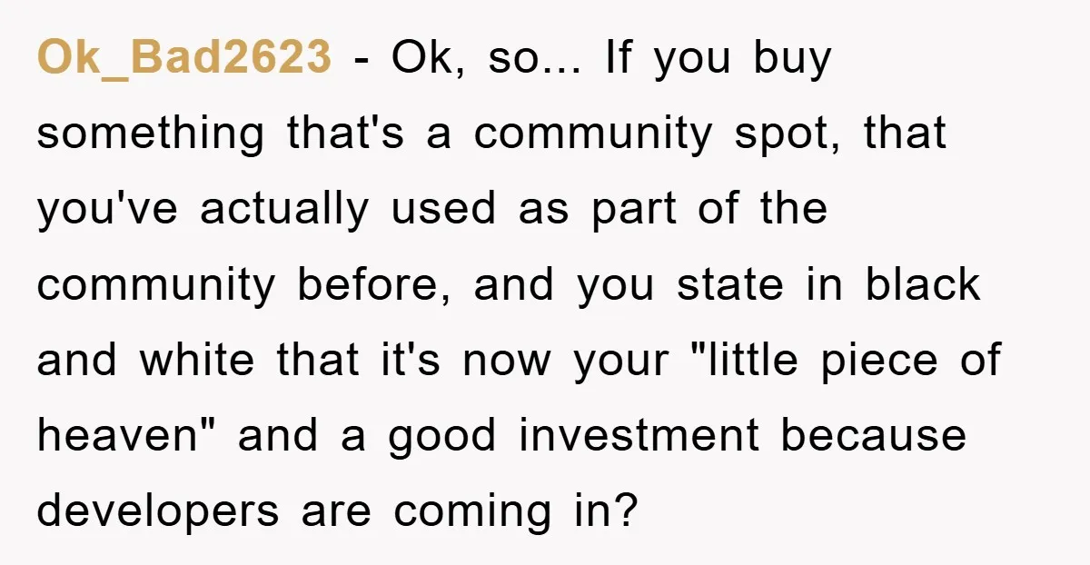Ok_Bad2623 − Ok, so... If you buy something that's a community spot, that you've actually used as part of the community before, and you state in black and white that...