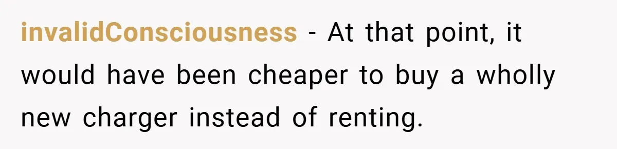 invalidConsciousness − At that point, it would have been cheaper to buy a wholly new charger instead of renting.