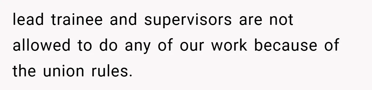 lead trainee and supervisors are not allowed to do any of our work because of the union rules.