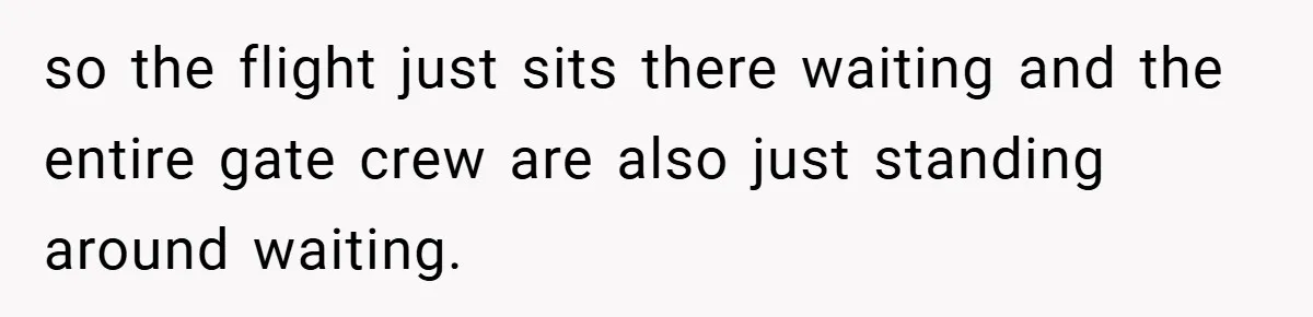 so the flight just sits there waiting and the entire gate crew are also just standing around waiting.