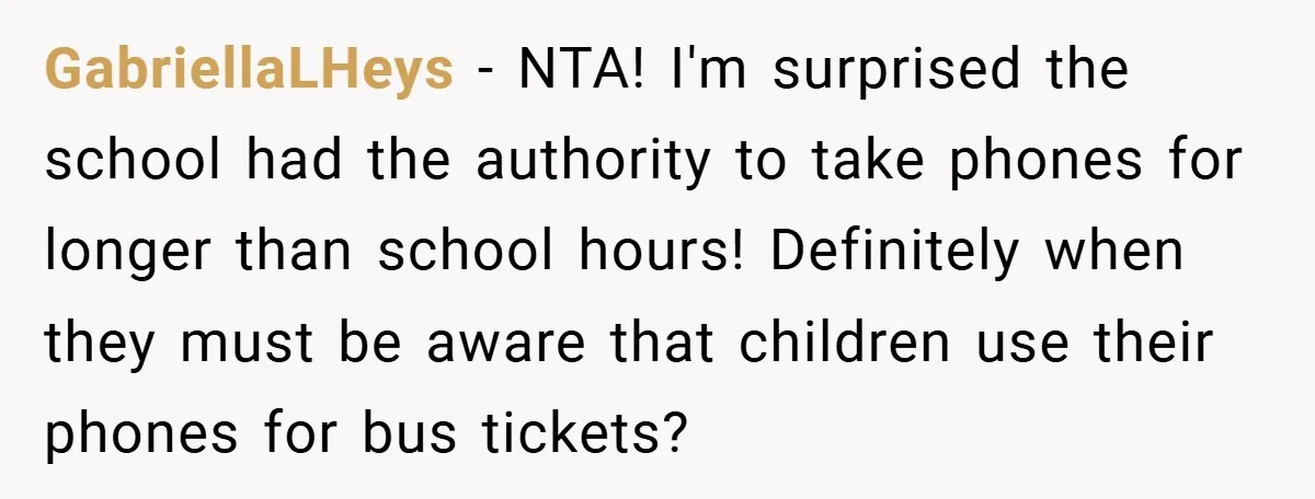 GabriellaLHeys − NTA! I'm surprised the school had the authority to take phones for longer than school hours! Definitely when they must be aware that children use their phones for...