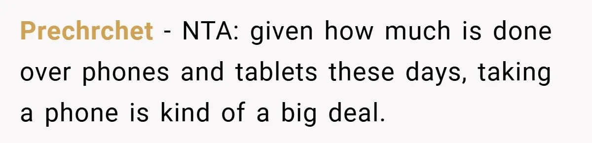 Prechrchet − NTA: given how much is done over phones and tablets these days, taking a phone is kind of a big deal.