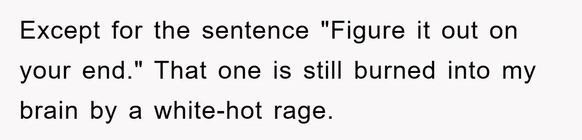 Except for the sentence "Figure it out on your end." That one is still burned into my brain by a white-hot rage.