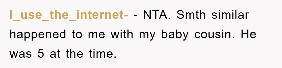 I_use_the_internet- − NTA. Smth similar happened to me with my baby cousin. He was 5 at the time.