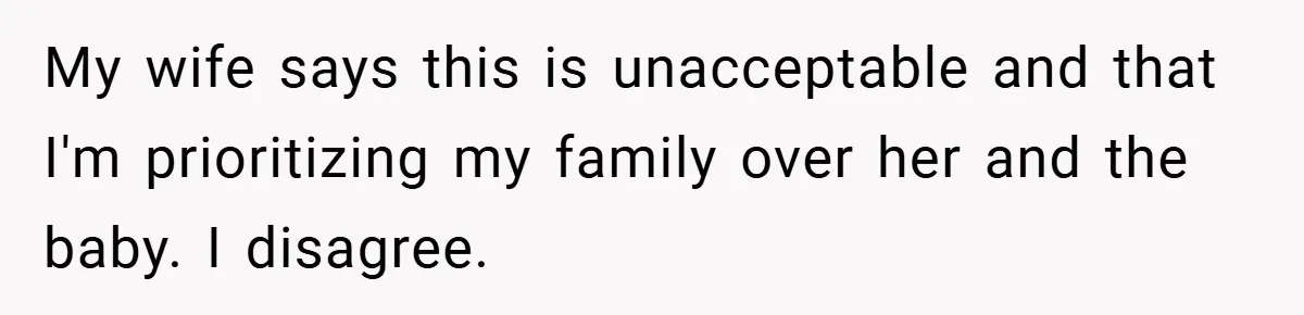 A Man Tried to Use His Paternity Leave for a Vacation Instead of Staying With His Newborn My wife says this is unacceptable and that I'm prioritizing my family over her and the baby. I disagree.
