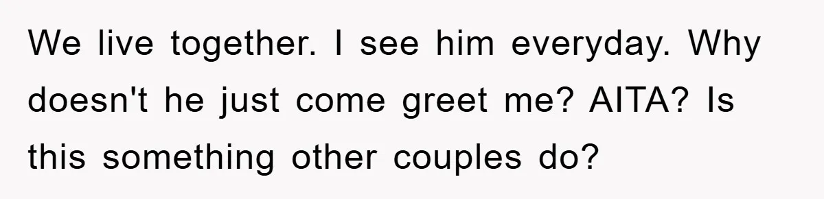 We live together. I see him everyday. Why doesn't he just come greet me? AITA? Is this something other couples do?