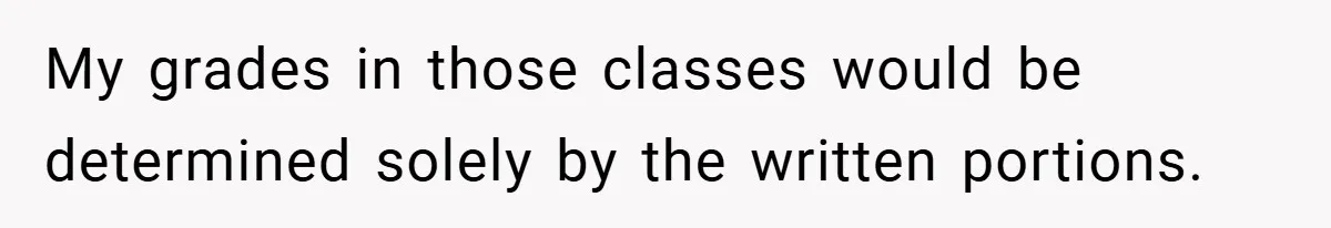 My grades in those classes would be determined solely by the written portions.