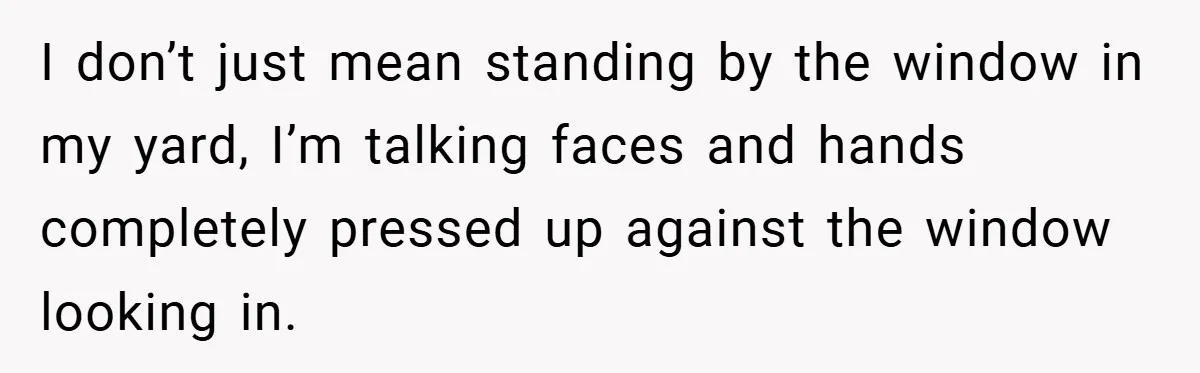 I don’t just mean standing by the window in my yard, I’m talking faces and hands completely pressed up against the window looking in.