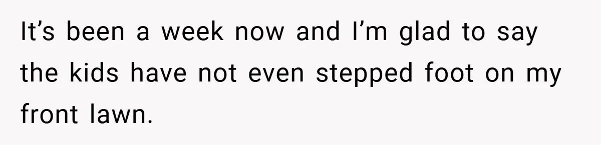 It’s been a week now and I’m glad to say the kids have not even stepped foot on my front lawn.