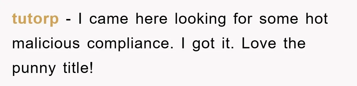 tutorp − I came here looking for some hot malicious compliance. I got it. Love the punny title!
