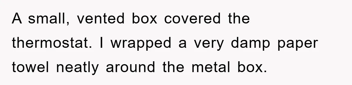 A small, vented box covered the thermostat. I wrapped a very damp paper towel neatly around the metal box.