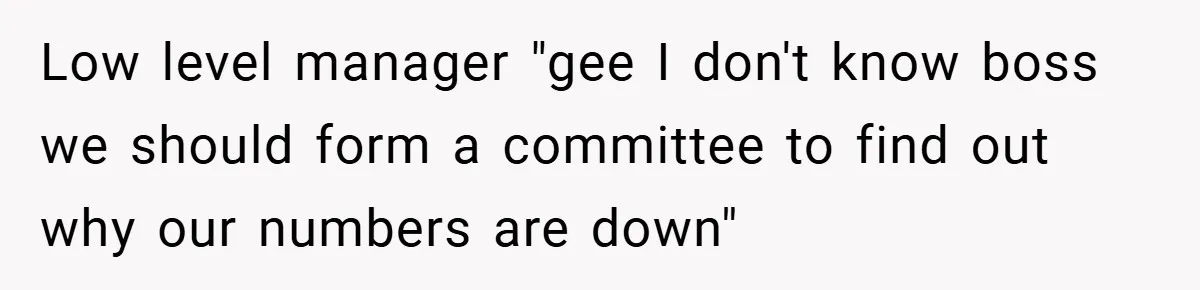Low level manager "gee I don't know boss we should form a committee to find out why our numbers are down"