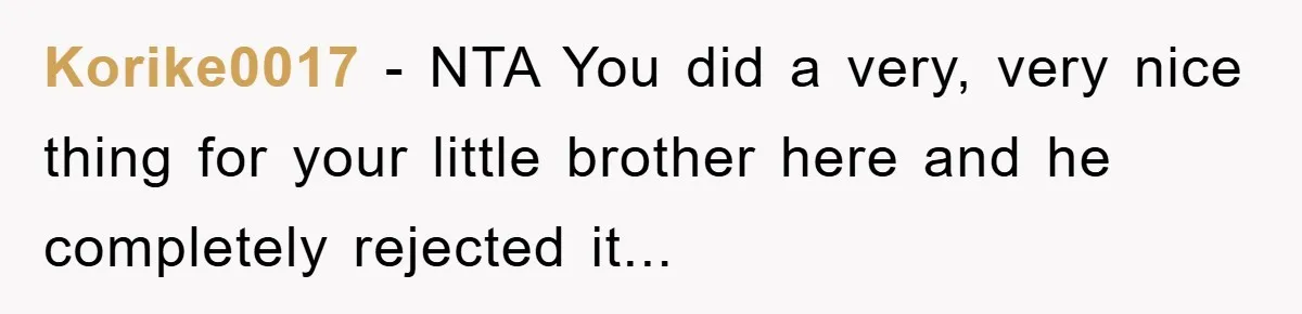 Korike0017 - NTA You did a very, very nice thing for your little brother here and he completely rejected it...