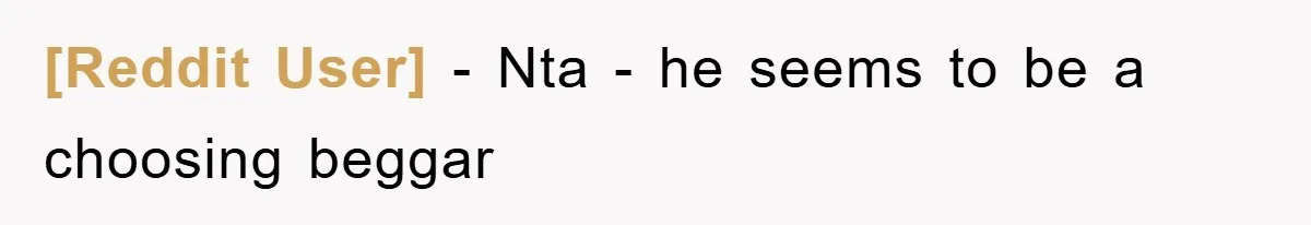 [Reddit User] - Nta - he seems to be a choosing beggar