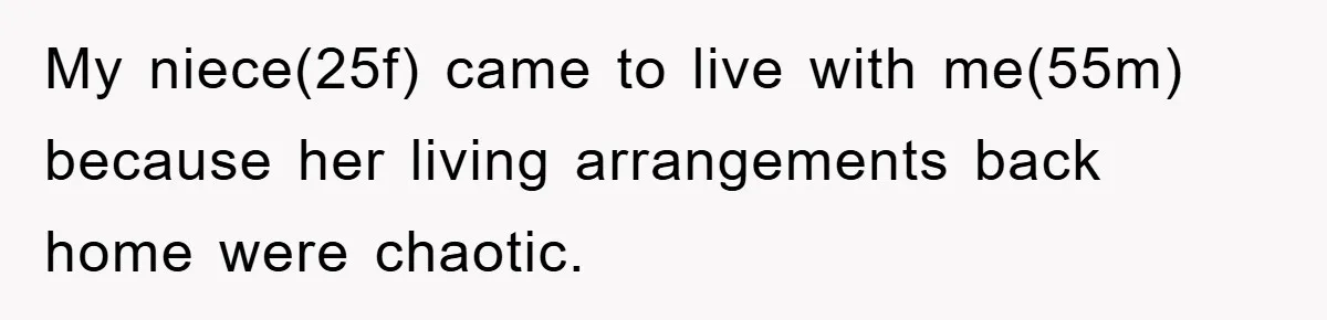 My niece(25f) came to live with me(55m) because her living arrangements back home were chaotic.