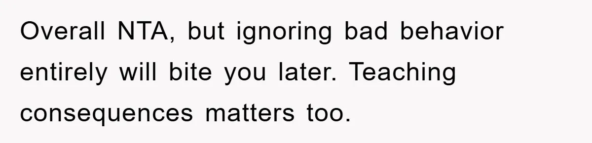 Overall NTA, but ignoring bad behavior entirely will bite you later. Teaching consequences matters too.