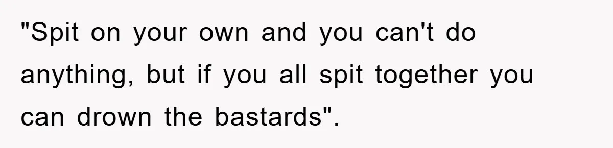 "Spit on your own and you can't do anything, but if you all spit together you can drown the bastards".