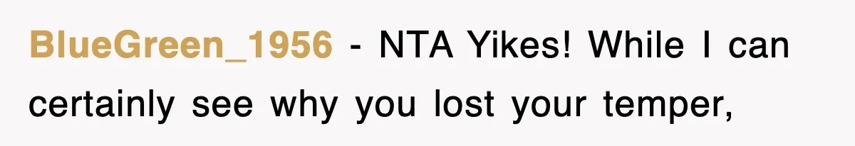 BlueGreen_1956 − NTA Yikes! While I can certainly see why you lost your temper,
