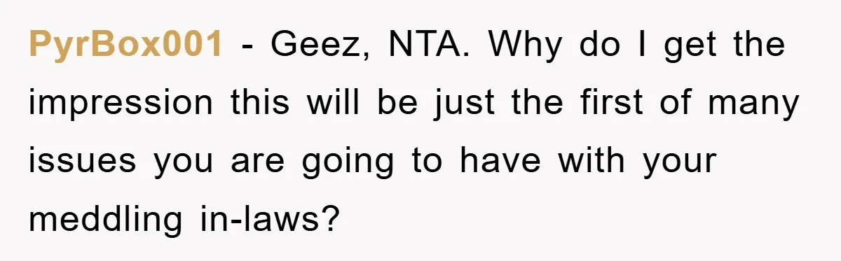 PyrBox001 - Geez, NTA. Why do I get the impression this will be just the first of many issues you are going to have with your meddling in-laws?