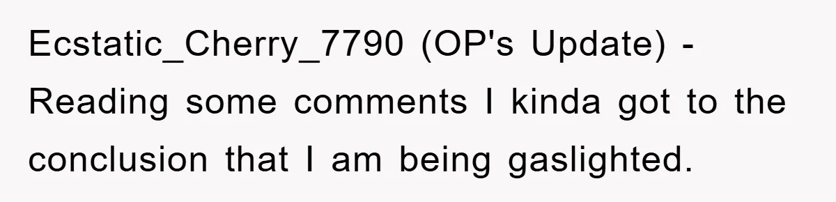 Ecstatic_Cherry_7790 (OP's Update) - Reading some comments I kinda got to the conclusion that I am being gaslighted.