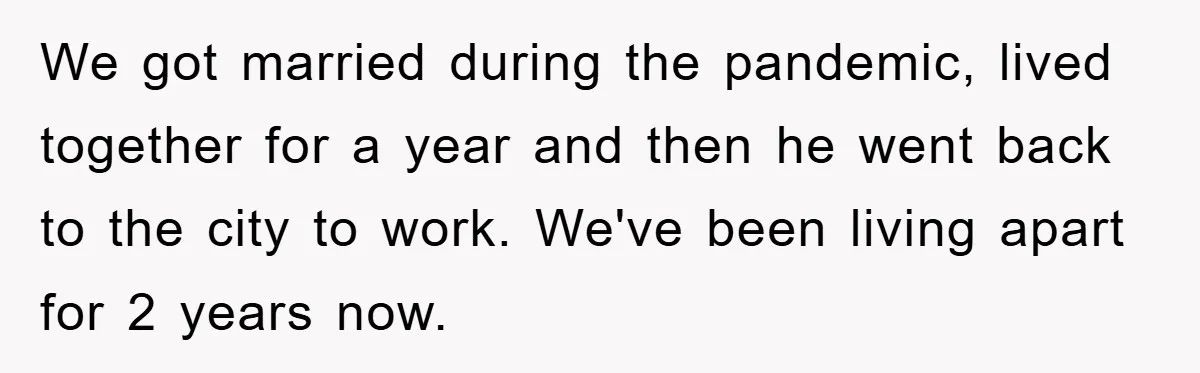 We got married during the pandemic, lived together for a year and then he went back to the city to work. We've been living apart for 2 years now.