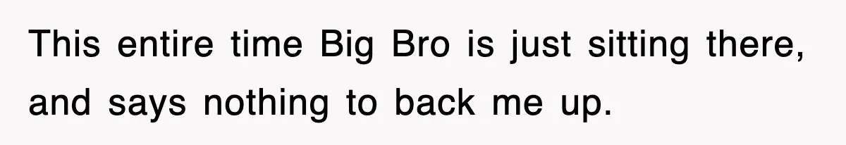 This entire time Big Bro is just sitting there, and says nothing to back me up.