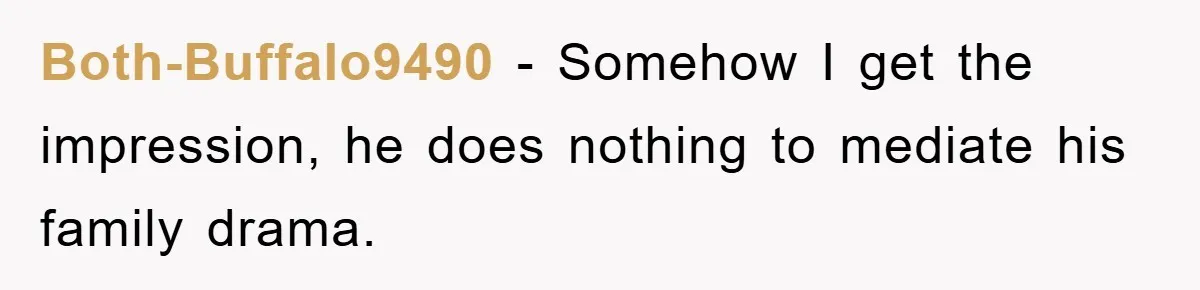 Both-Buffalo9490 - Somehow I get the impression, he does nothing to mediate his family drama.