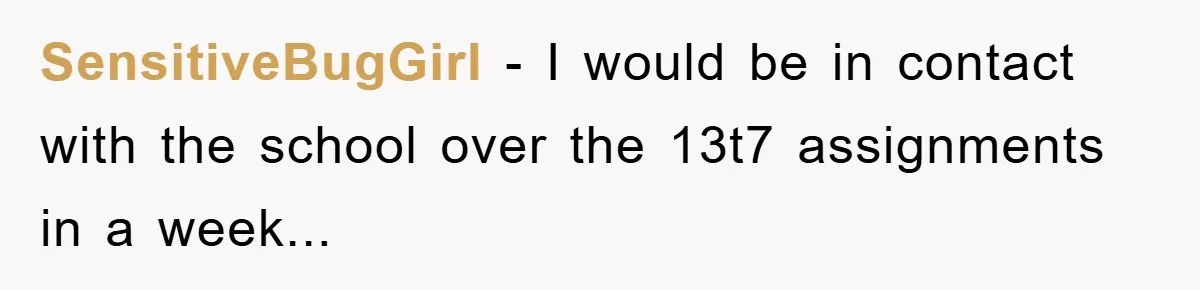 SensitiveBugGirl - I would be in contact with the school over the 13t7 assignments in a week...