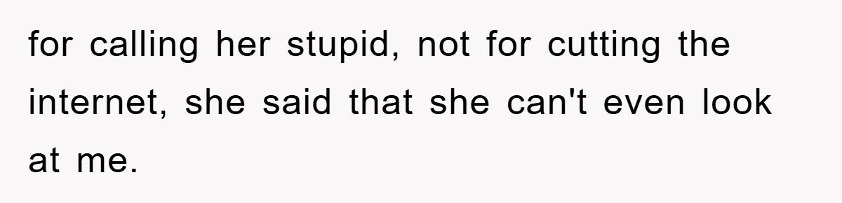 for calling her stupid, not for cutting the internet, she said that she can't even look at me.