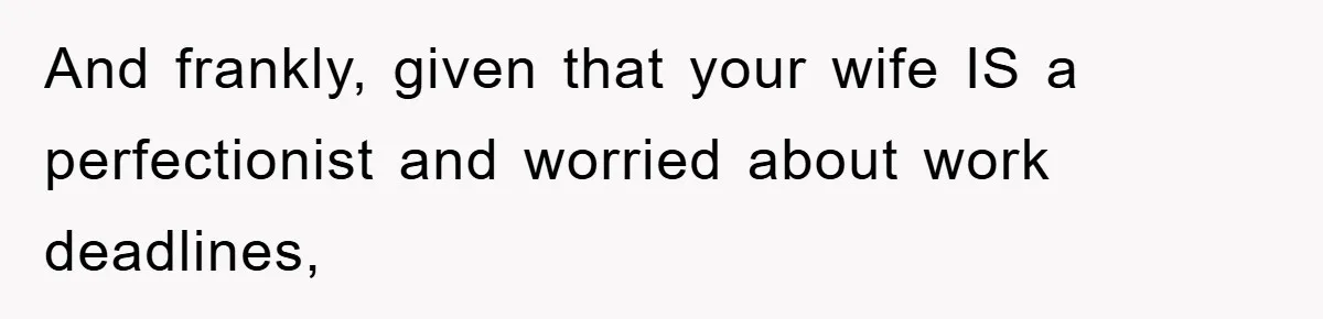 And frankly, given that your wife IS a perfectionist and worried about work deadlines,
