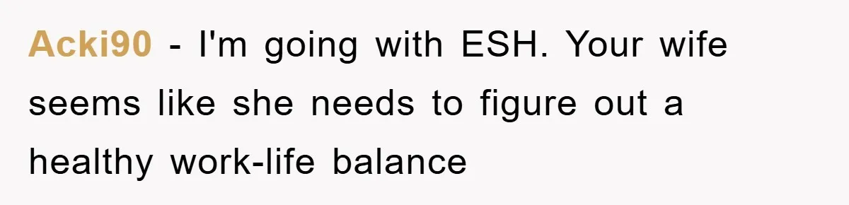 Acki90 − I'm going with ESH. Your wife seems like she needs to figure out a healthy work-life balance